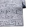 Greek Key Leather Hide Rug Grey