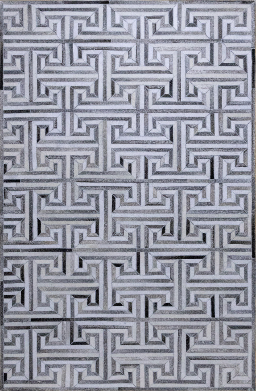 Greek Key Leather Hide Rug Grey