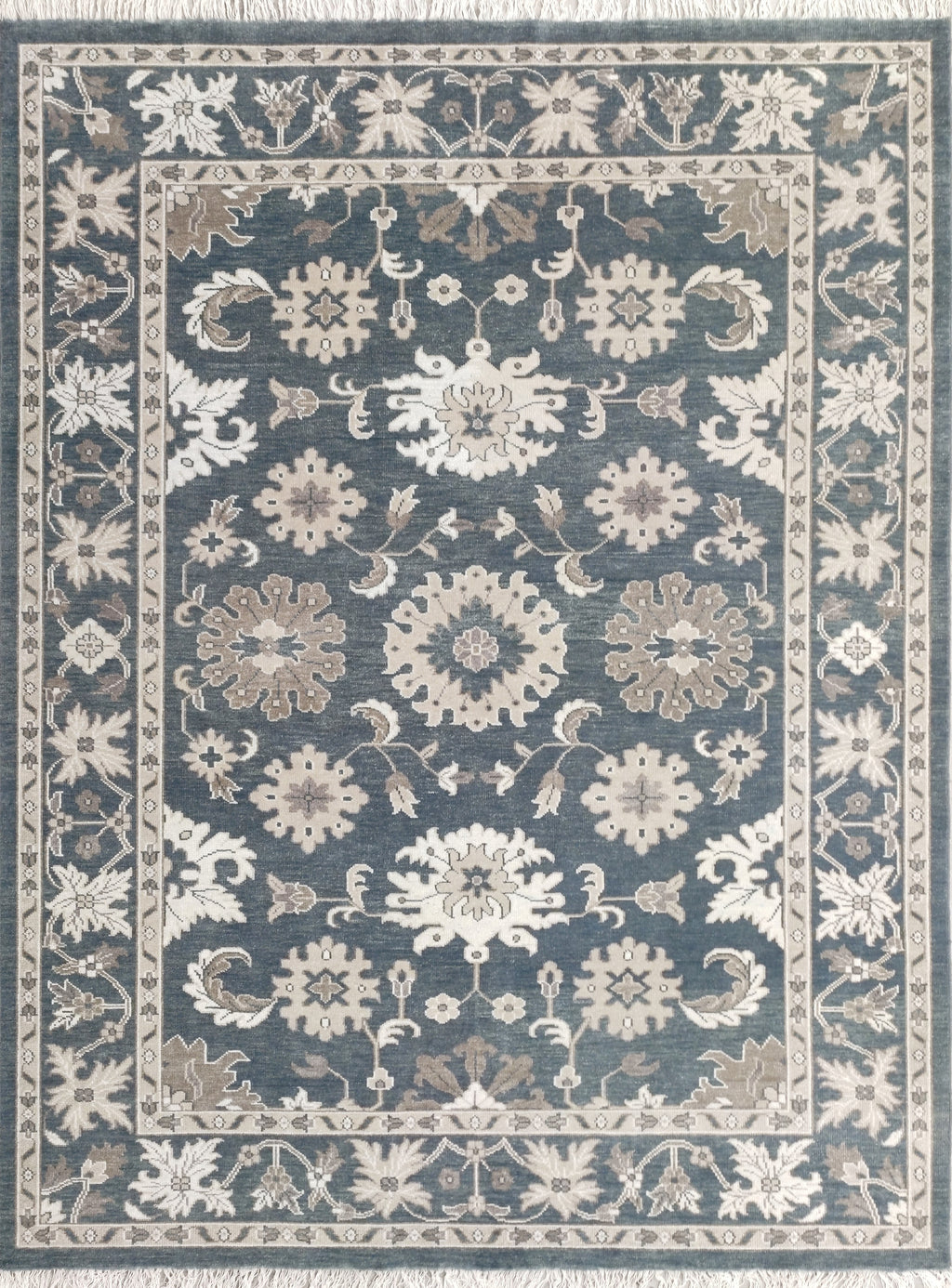 Harlequin Traditional Hand Knotted Wool Rug Grey