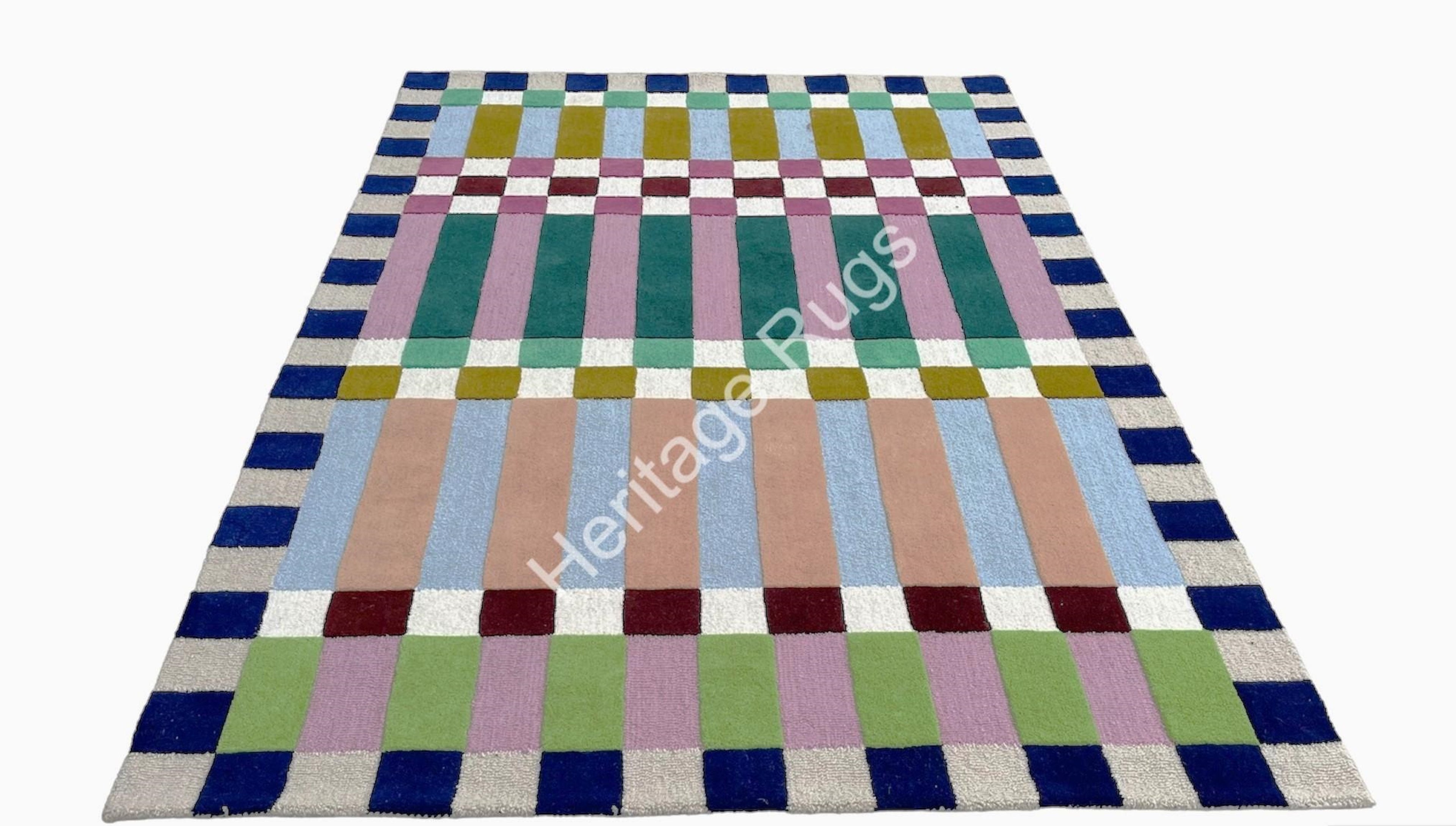 Haxton Plaid Hand Tufted Wool Rug Multicolor