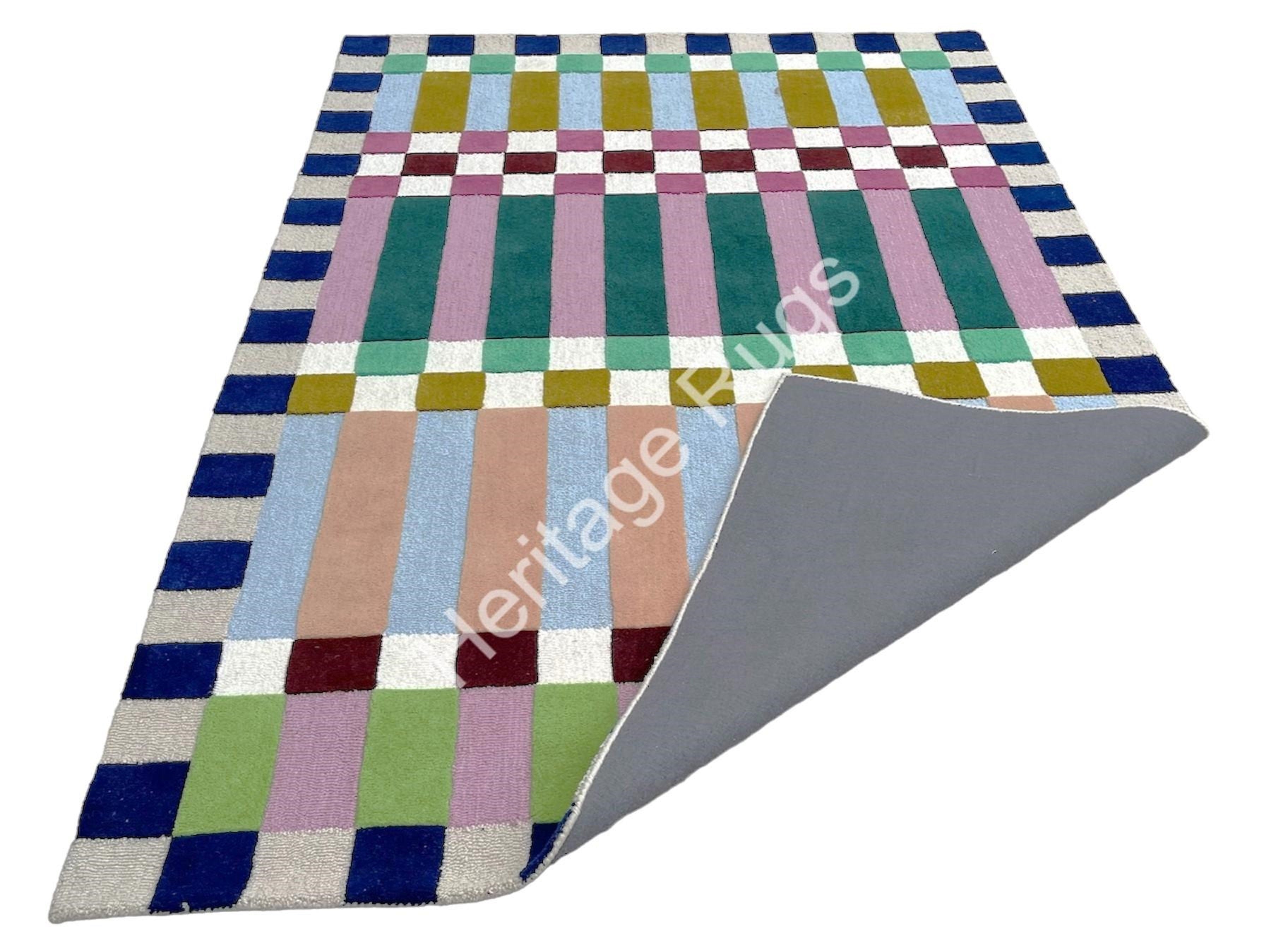 Haxton Plaid Hand Tufted Wool Rug Multicolor