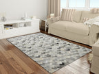 Herringbone Leather Hide Rug Ivory Grey Multicolor