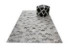 Herringbone Leather Hide Rug Ivory Grey Multicolor