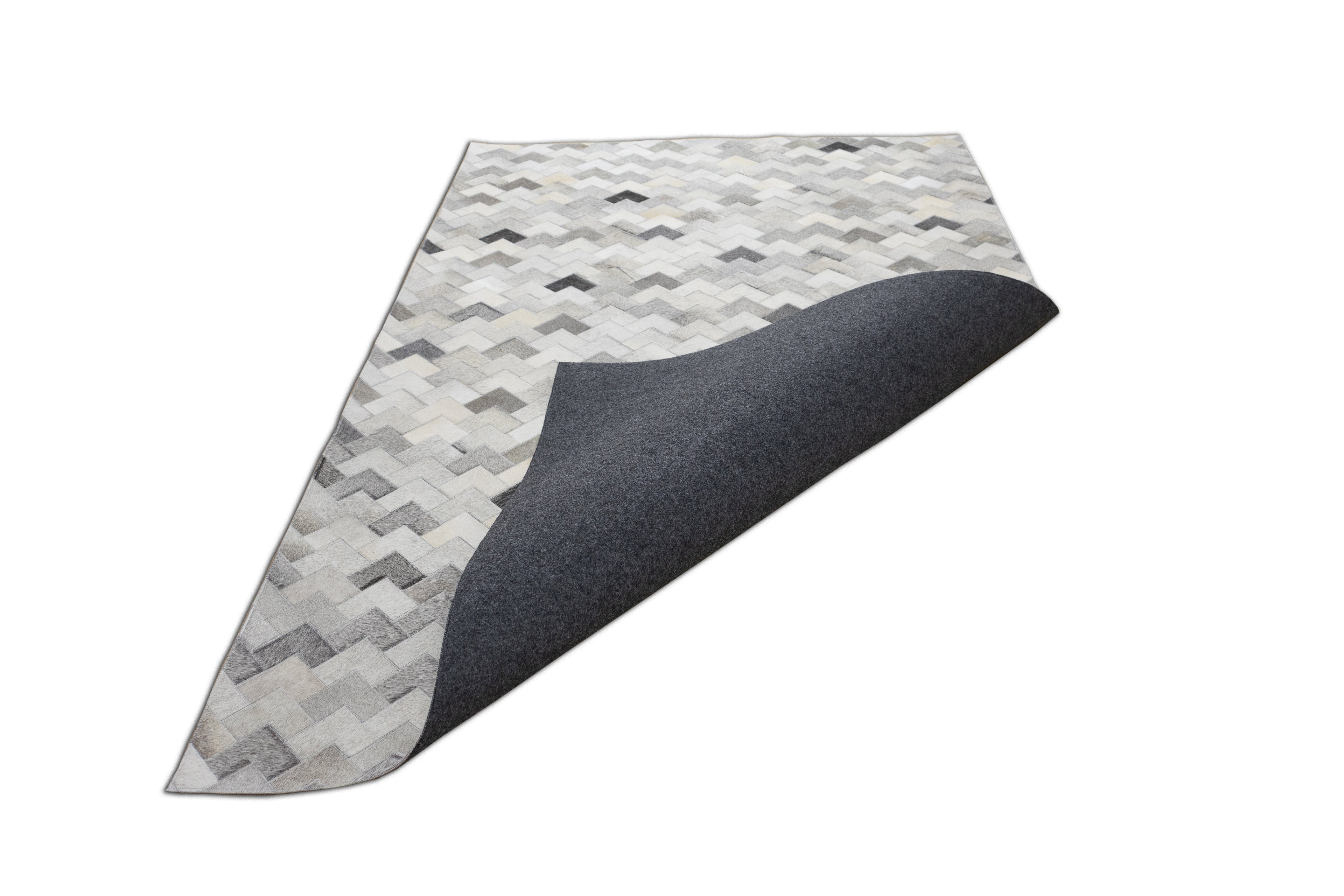 Herringbone Leather Hide Rug Ivory Grey Multicolor