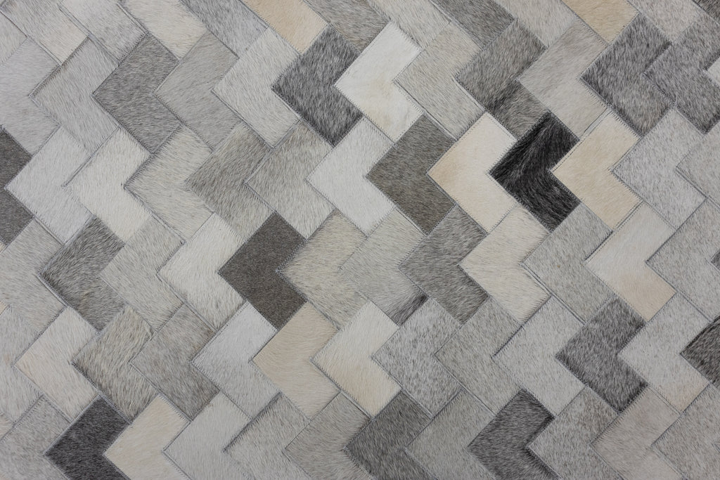 Herringbone Leather Hide Rug Ivory Grey Multicolor