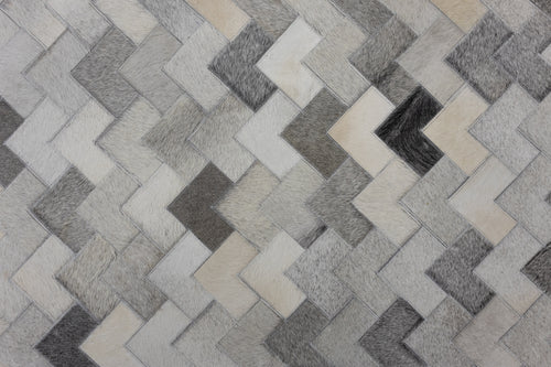 Herringbone Leather Hide Rug Ivory Grey Multicolor