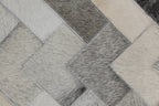Herringbone Leather Hide Rug Ivory Grey Multicolor