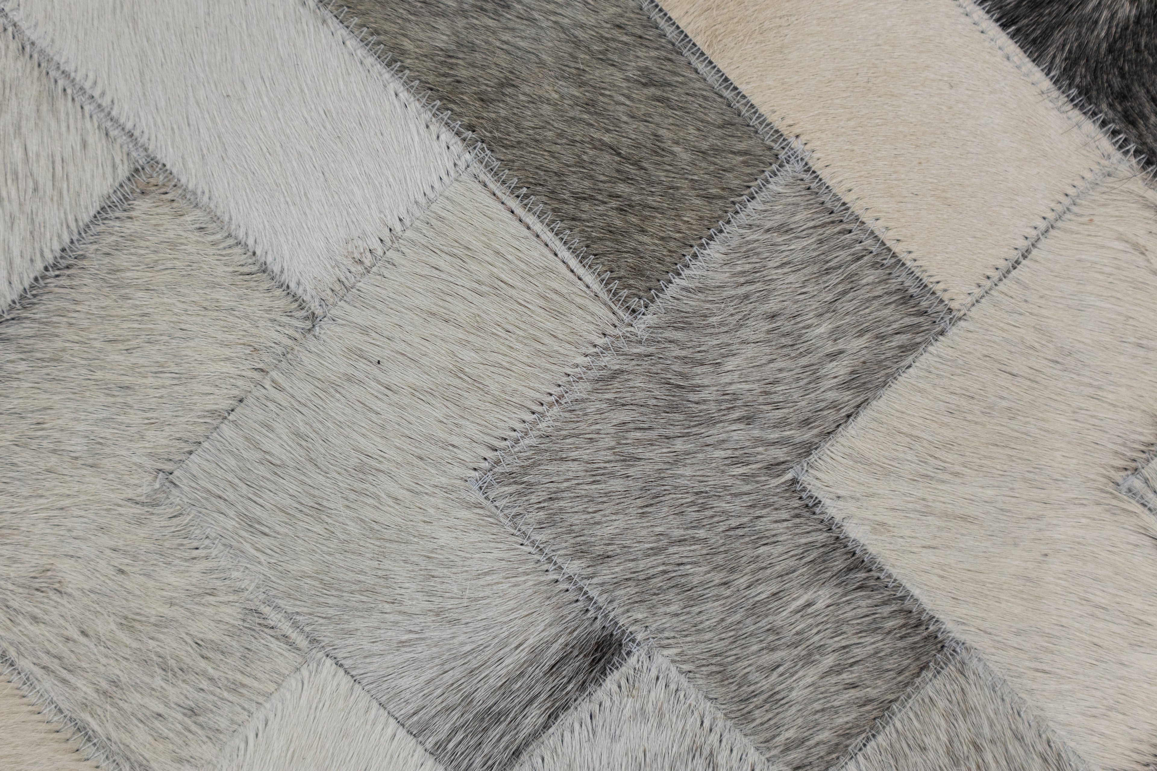 Herringbone Leather Hide Rug Ivory Grey Multicolor