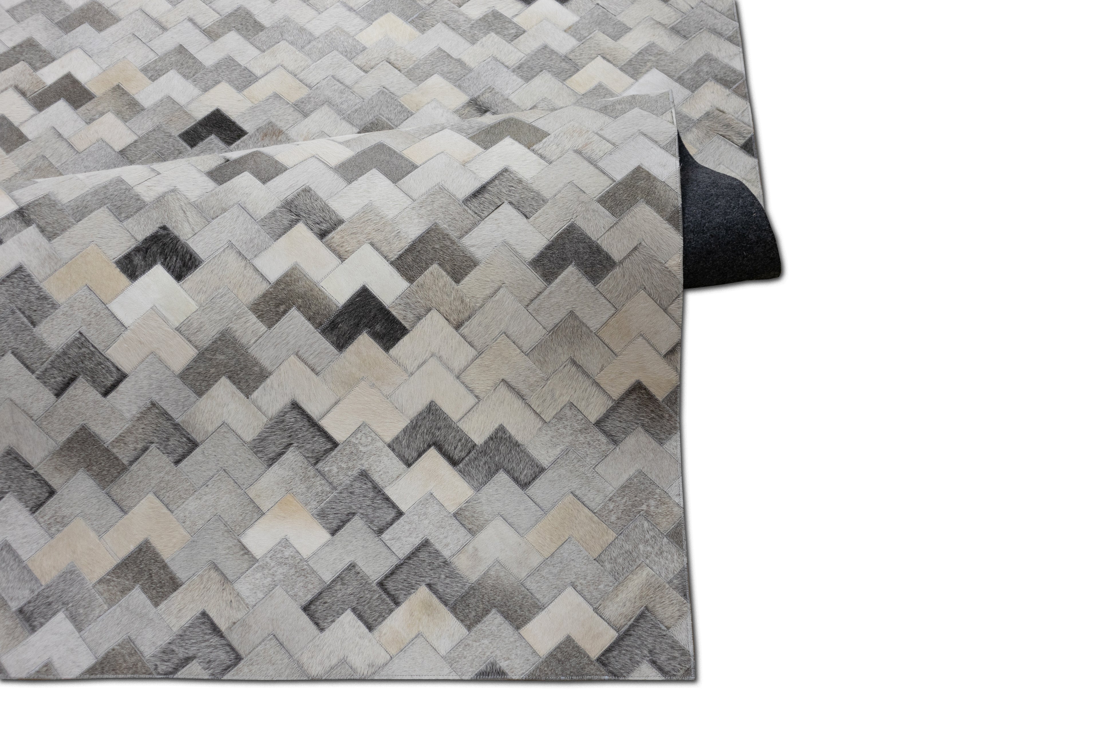 Herringbone Leather Hide Rug Ivory Grey Multicolor