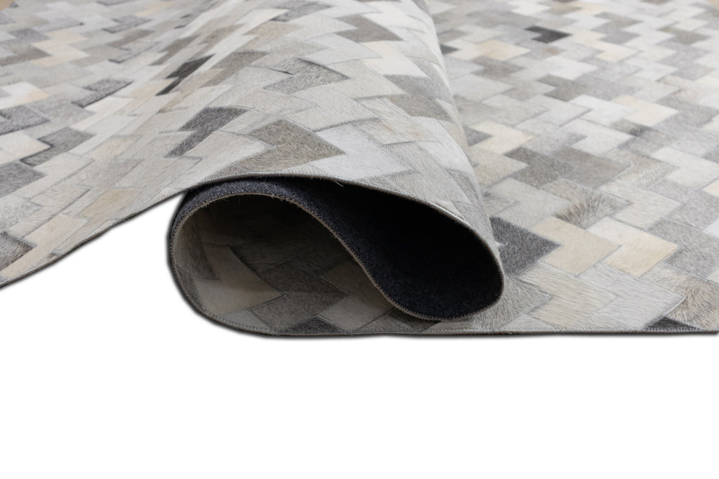 Herringbone Leather Hide Rug Ivory Grey Multicolor