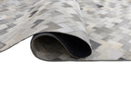 Herringbone Leather Hide Rug Ivory Grey Multicolor