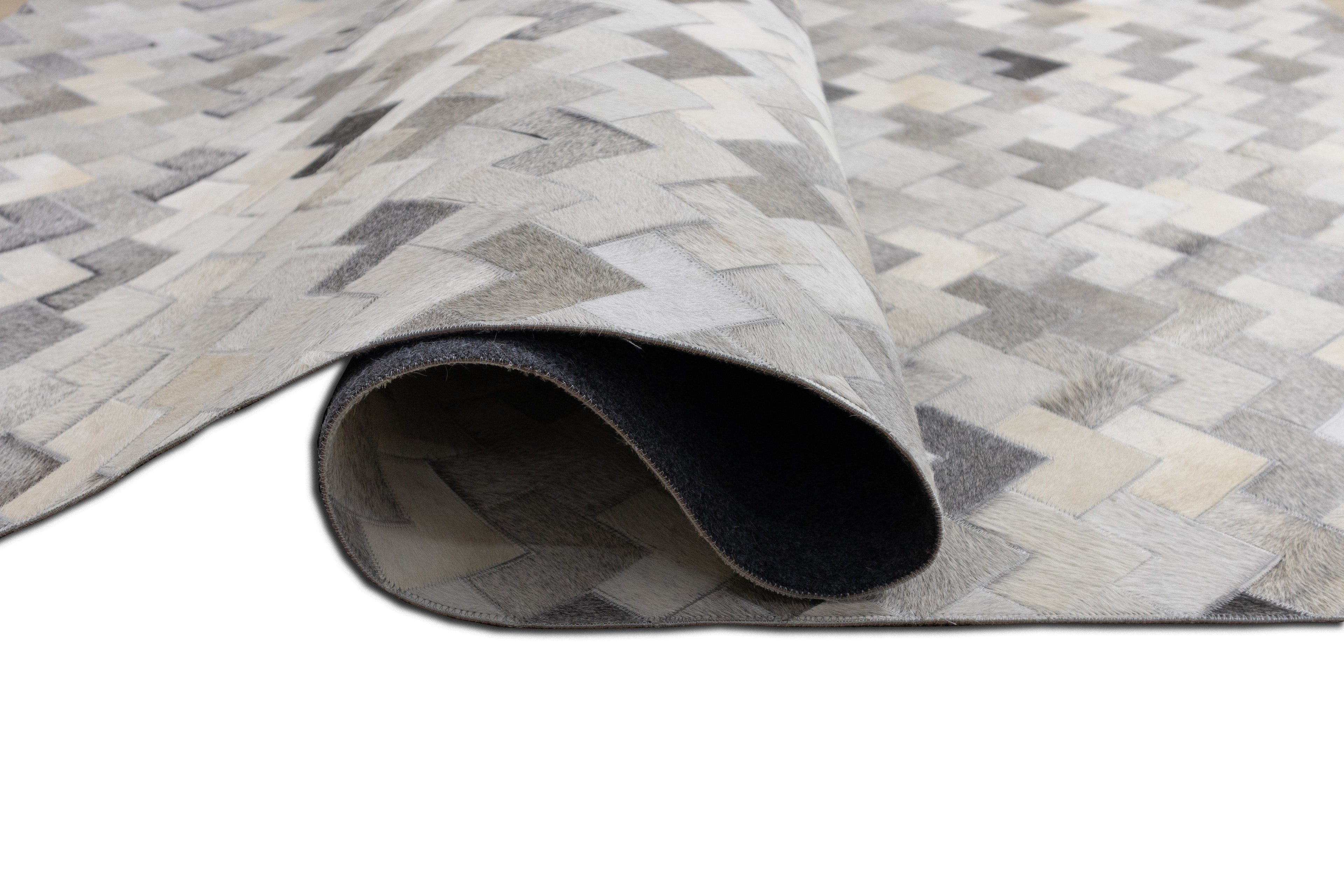 Herringbone Leather Hide Rug Ivory Grey Multicolor