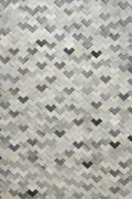 Herringbone Leather Hide Rug Ivory Grey Multicolor