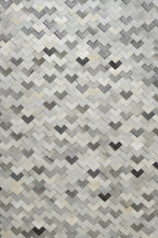 Herringbone Leather Hide Rug Ivory Grey Multicolor