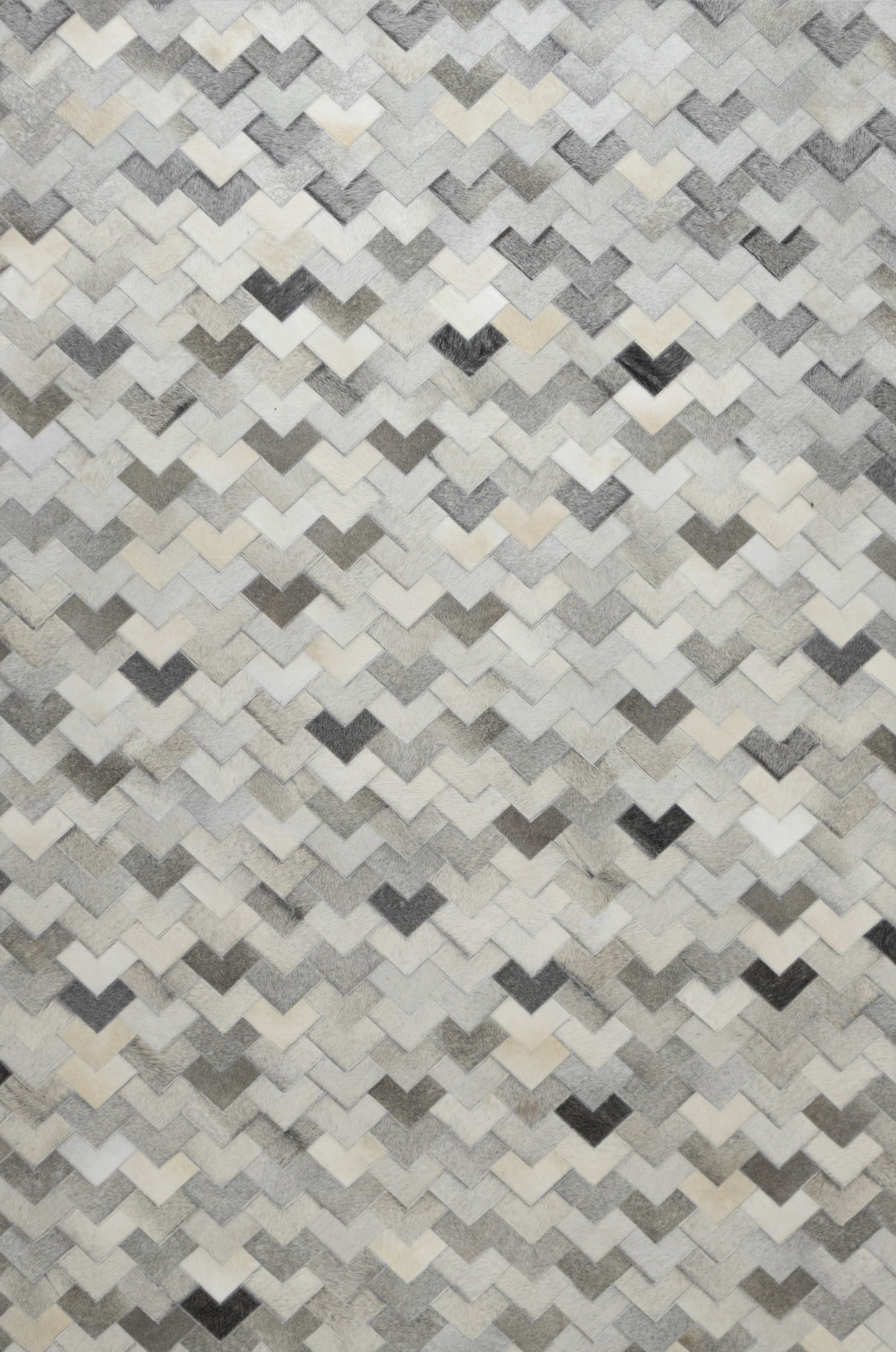 Herringbone Leather Hide Rug Ivory Grey Multicolor