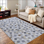 Hexa Pattern Leather Hide Rug Light Grey