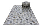 Hexa Pattern Leather Hide Rug Light Grey