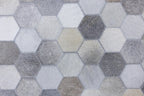 Hexa Pattern Leather Hide Rug Light Grey