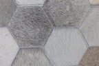 Hexa Pattern Leather Hide Rug Light Grey