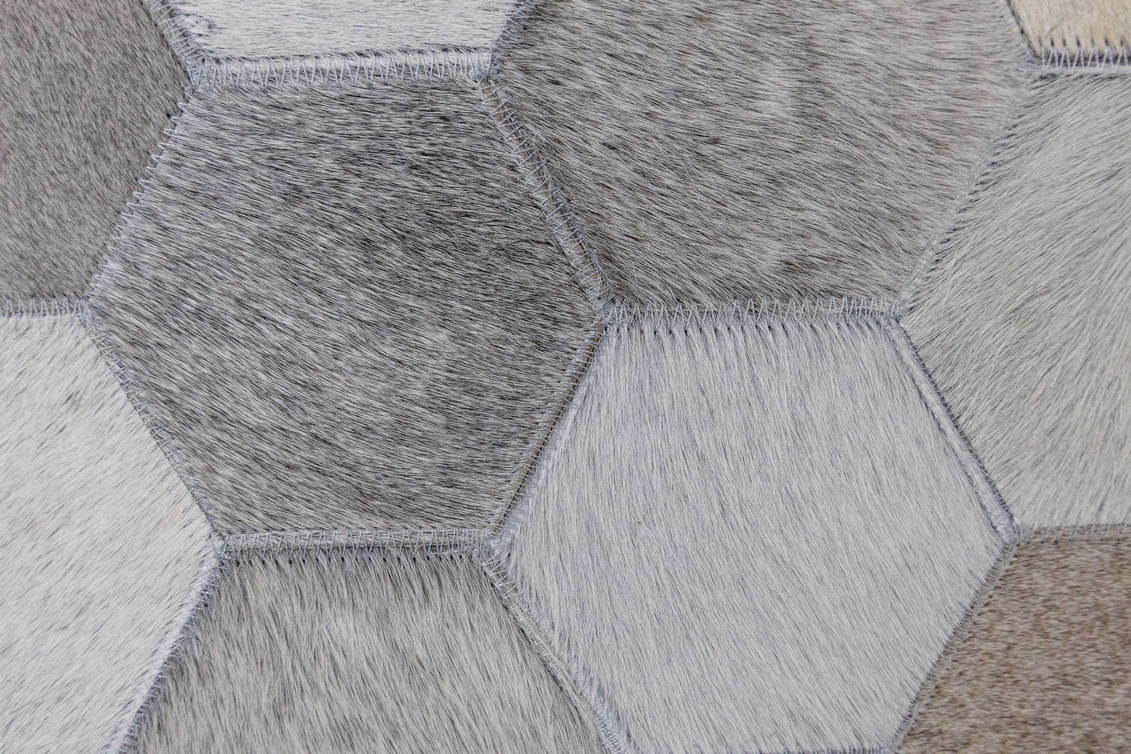 Hexa Pattern Leather Hide Rug Light Grey