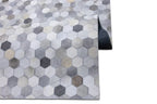 Hexa Pattern Leather Hide Rug Light Grey