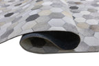 Hexa Pattern Leather Hide Rug Light Grey