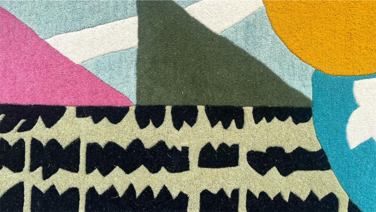 Mosaic Sunburst Irregular Abstract Rug | Sage Green, Mustard & Multicolor Geometric Area Rug