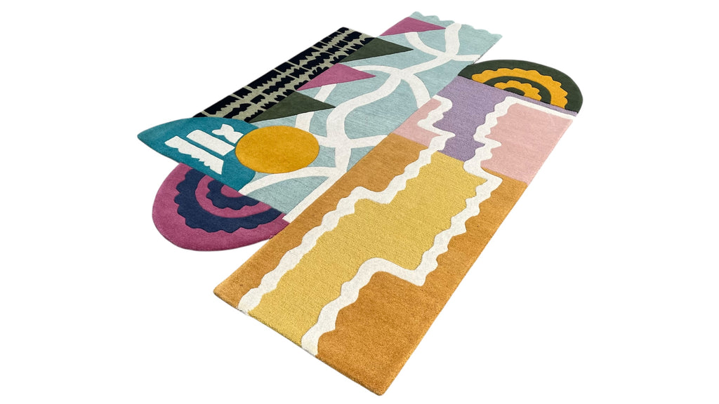 Mosaic Sunburst Irregular Abstract Rug | Sage Green, Mustard & Multicolor Geometric Area Rug