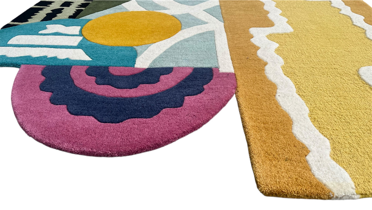 Mosaic Sunburst Irregular Abstract Rug | Sage Green, Mustard & Multicolor Geometric Area Rug