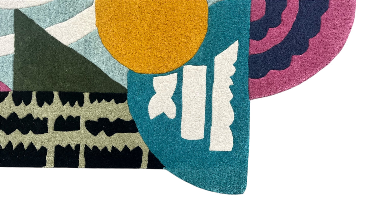 Mosaic Sunburst Irregular Abstract Rug | Sage Green, Mustard & Multicolor Geometric Area Rug
