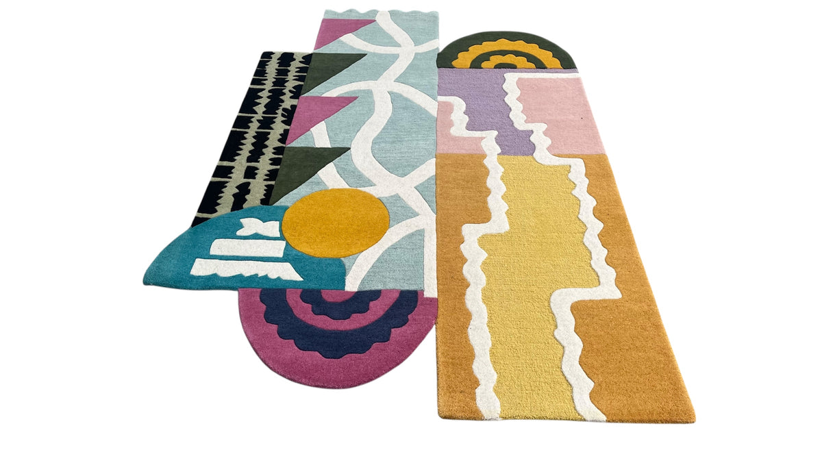 Mosaic Sunburst Irregular Abstract Rug | Sage Green, Mustard & Multicolor Geometric Area Rug