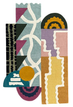 Mosaic Sunburst Irregular Abstract Rug | Sage Green, Mustard & Multicolor Geometric Area Rug