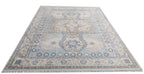 Traditional Oushak Medallion Hand-Knotted Rug in Soft Blue & Beige