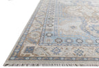 Traditional Oushak Medallion Hand-Knotted Rug in Soft Blue & Beige