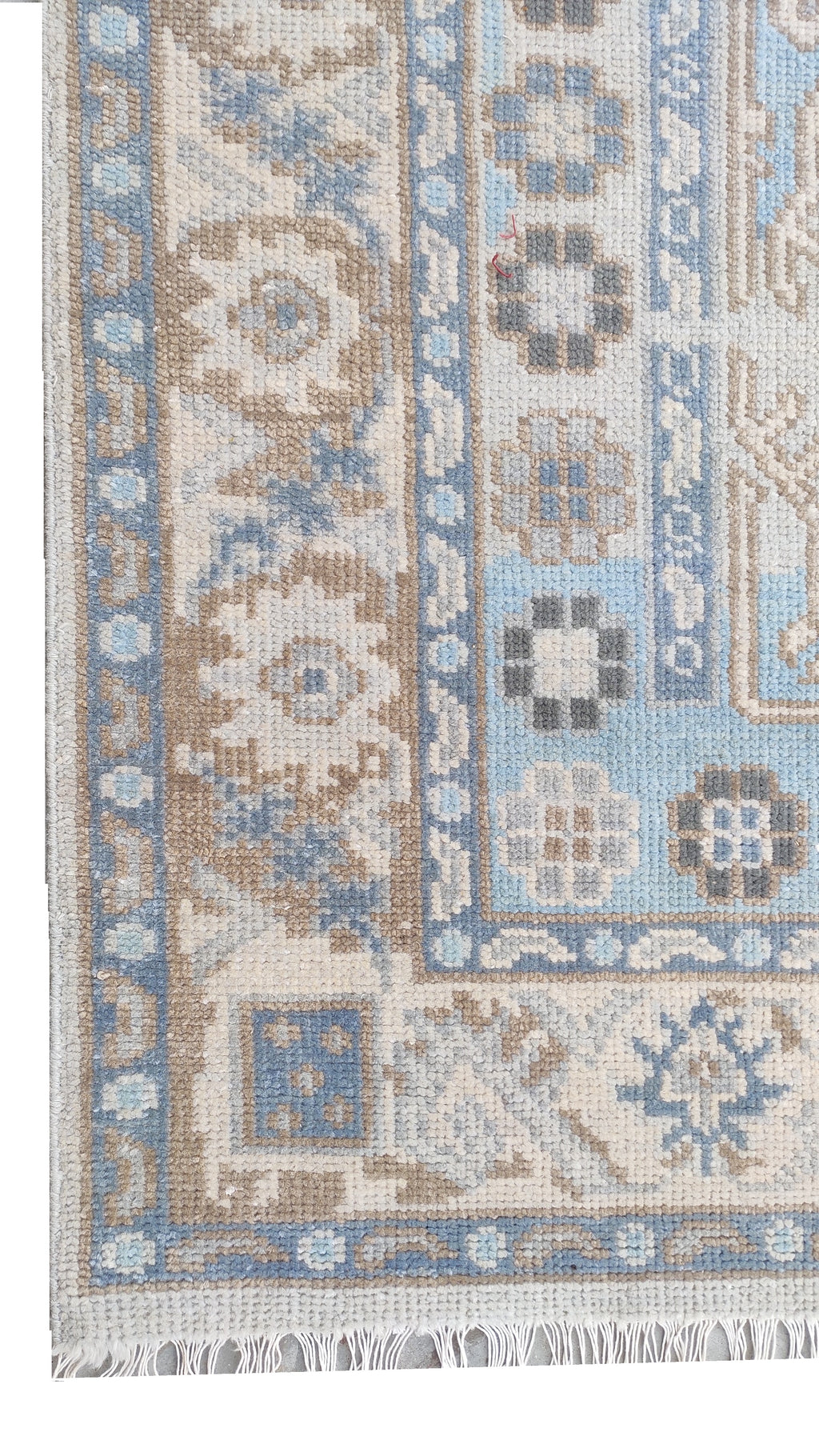 Traditional Oushak Medallion Hand-Knotted Rug in Soft Blue & Beige