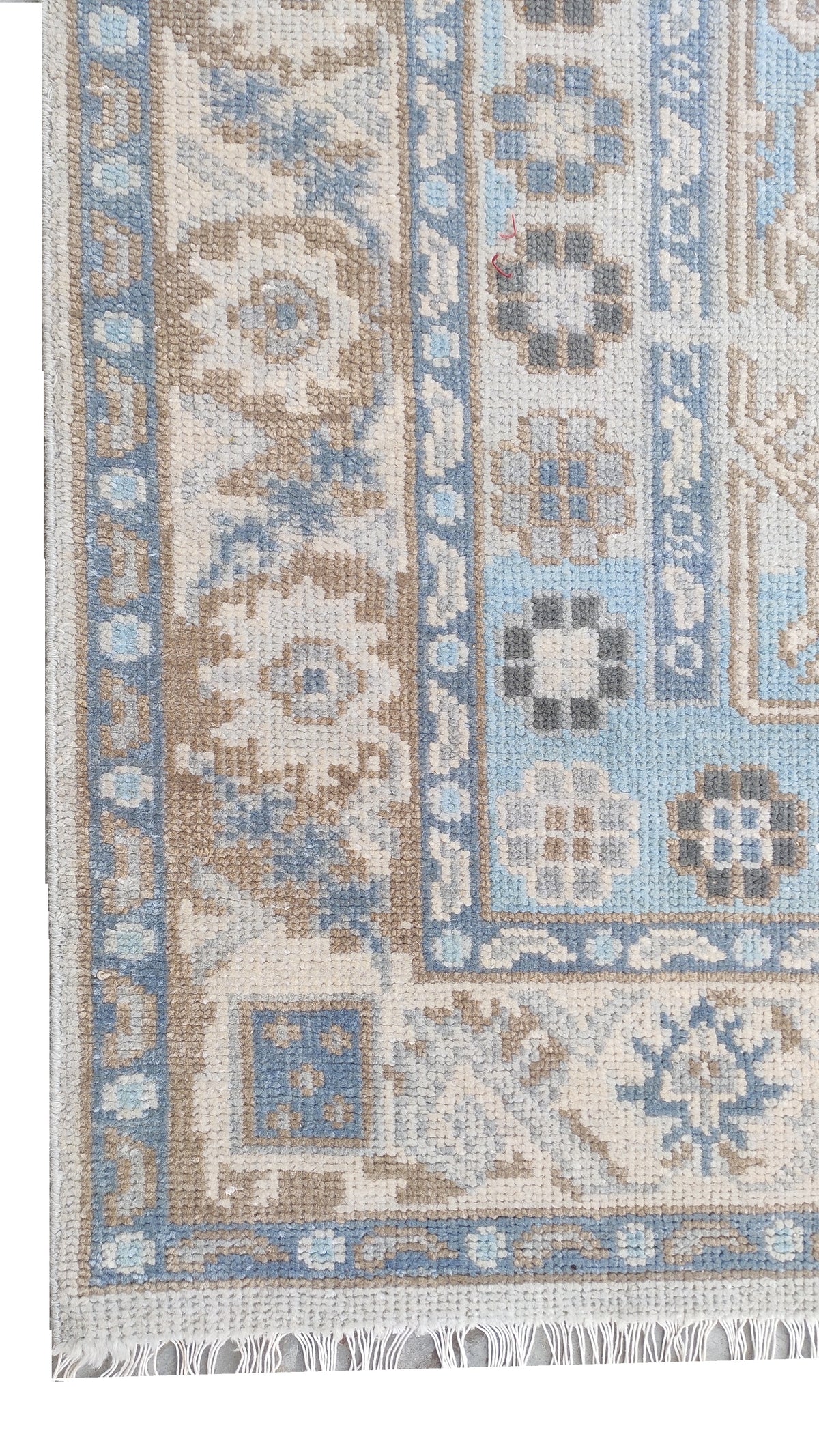 Traditional Oushak Medallion Hand-Knotted Rug in Soft Blue & Beige