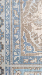 Traditional Oushak Medallion Hand-Knotted Rug in Soft Blue & Beige