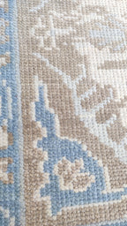 Traditional Oushak Medallion Hand-Knotted Rug in Soft Blue & Beige
