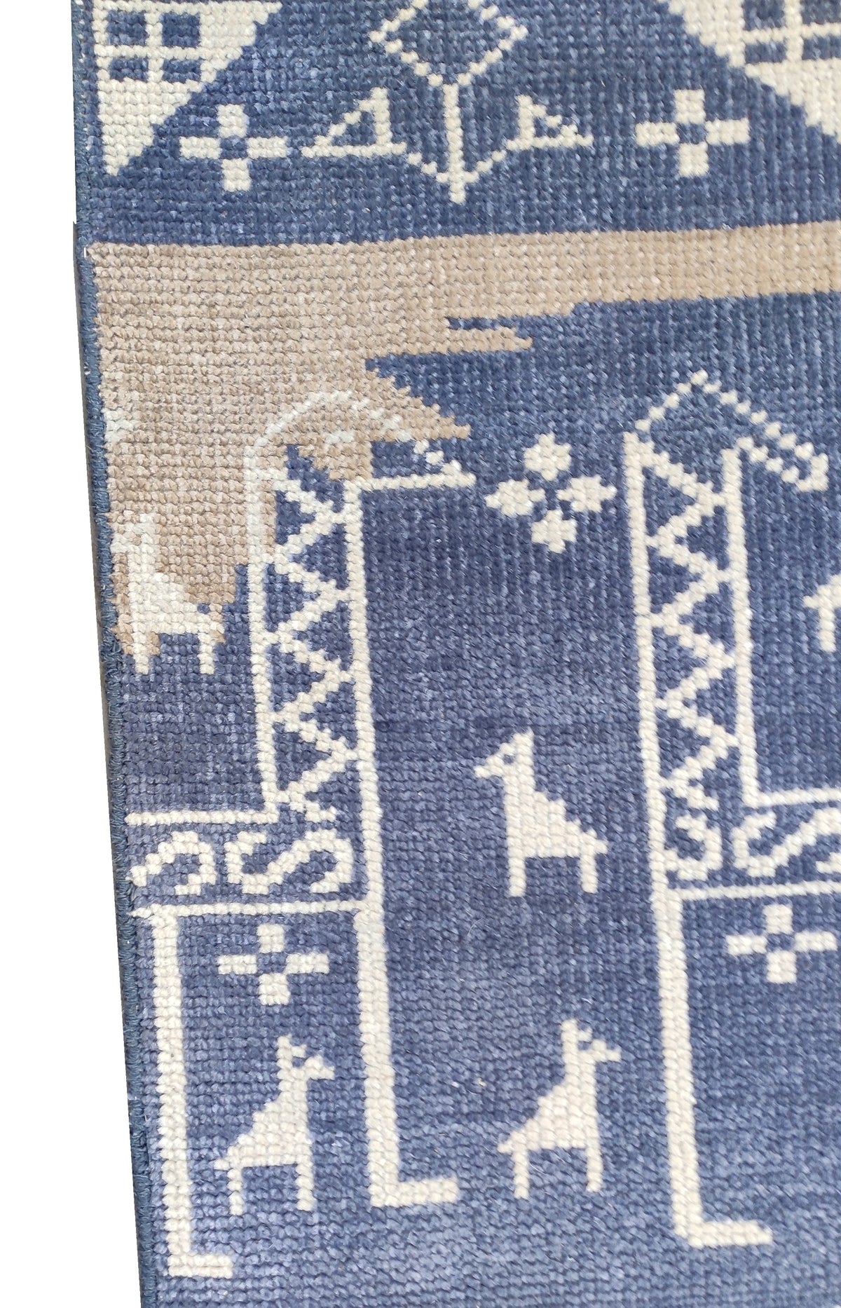 Southwestern Pictorial Hand-Knotted Wool Rug | Indigo Blue, Slate & Beige