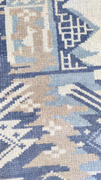 Southwestern Pictorial Hand-Knotted Wool Rug | Indigo Blue, Slate & Beige