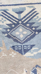 Southwestern Pictorial Hand-Knotted Wool Rug | Indigo Blue, Slate & Beige