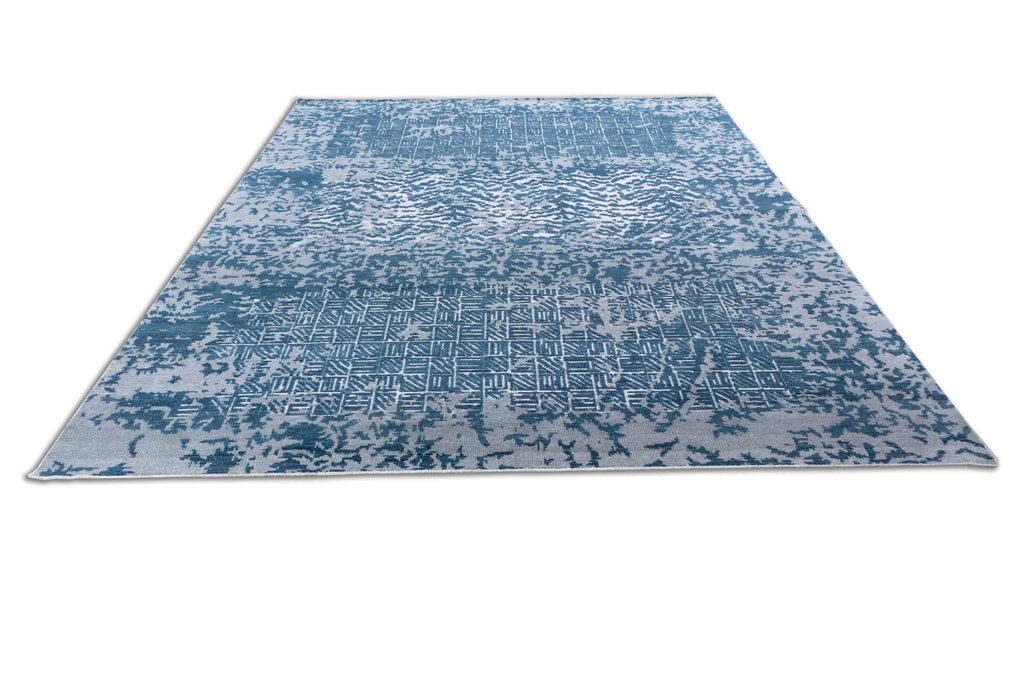Tidal Cipher – Teal Blue & Misty Blue Hand-Knotted Wool Rug
