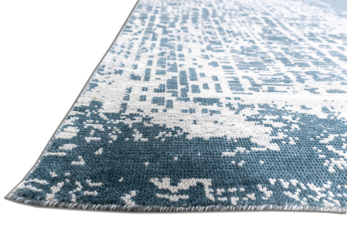 Caspian Blue & Ivory Hand-Knotted Wool Rug | Modern Abstract Area Rug