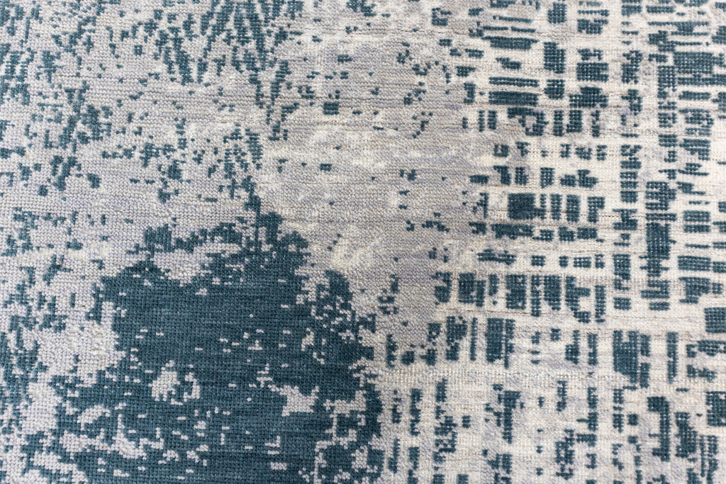 Caspian Blue & Ivory Hand-Knotted Wool Rug | Modern Abstract Area Rug