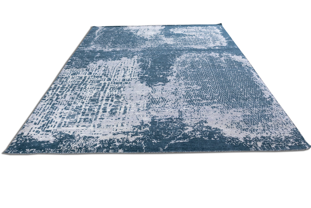 Caspian Blue & Ivory Hand-Knotted Wool Rug | Modern Abstract Area Rug