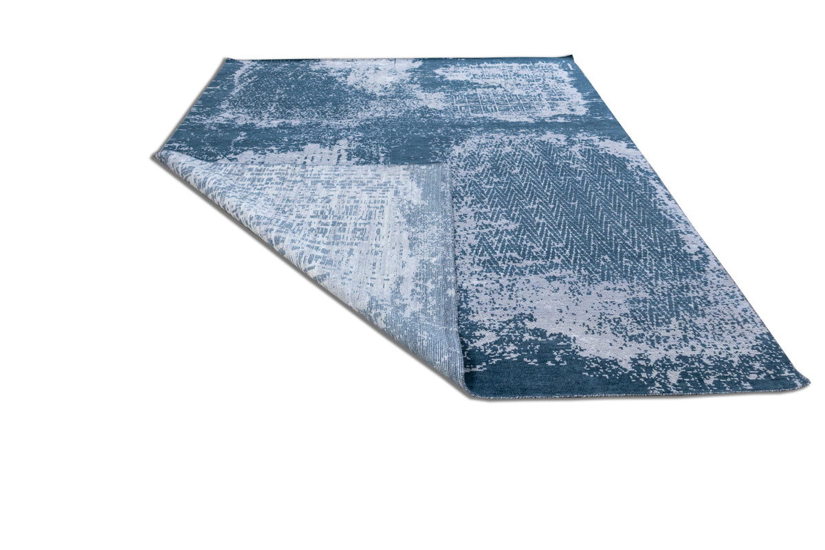 Caspian Blue & Ivory Hand-Knotted Wool Rug | Modern Abstract Area Rug