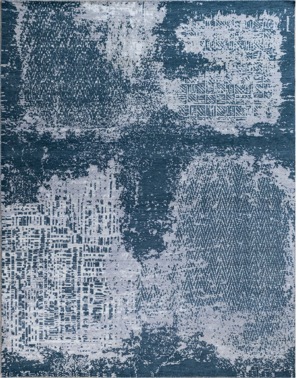 Caspian Blue & Ivory Hand-Knotted Wool Rug | Modern Abstract Area Rug
