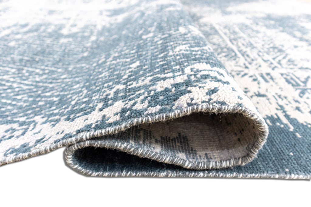 Caspian Blue & Ivory Hand-Knotted Wool Rug | Modern Abstract Area Rug