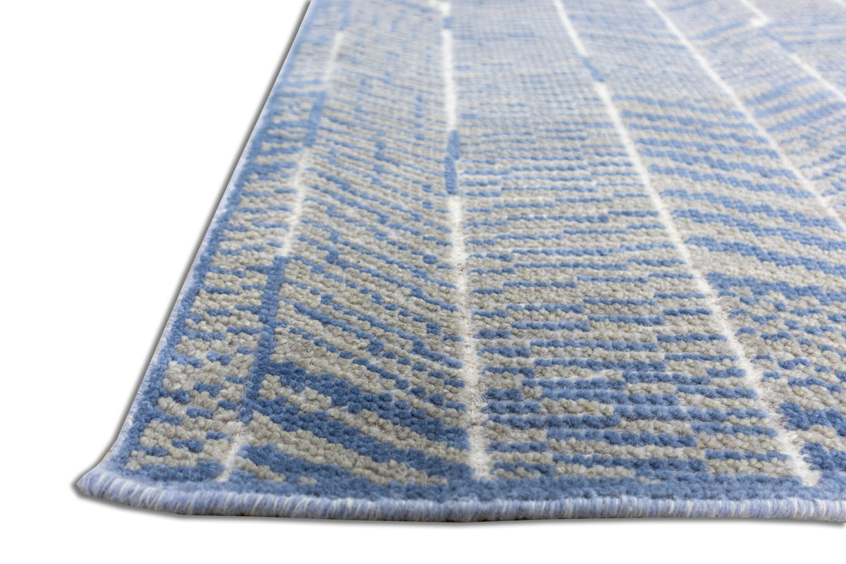 Striata Blue & Ivory Hand-Knotted Wool Rug | Modern Linear Geometric Area Rug
