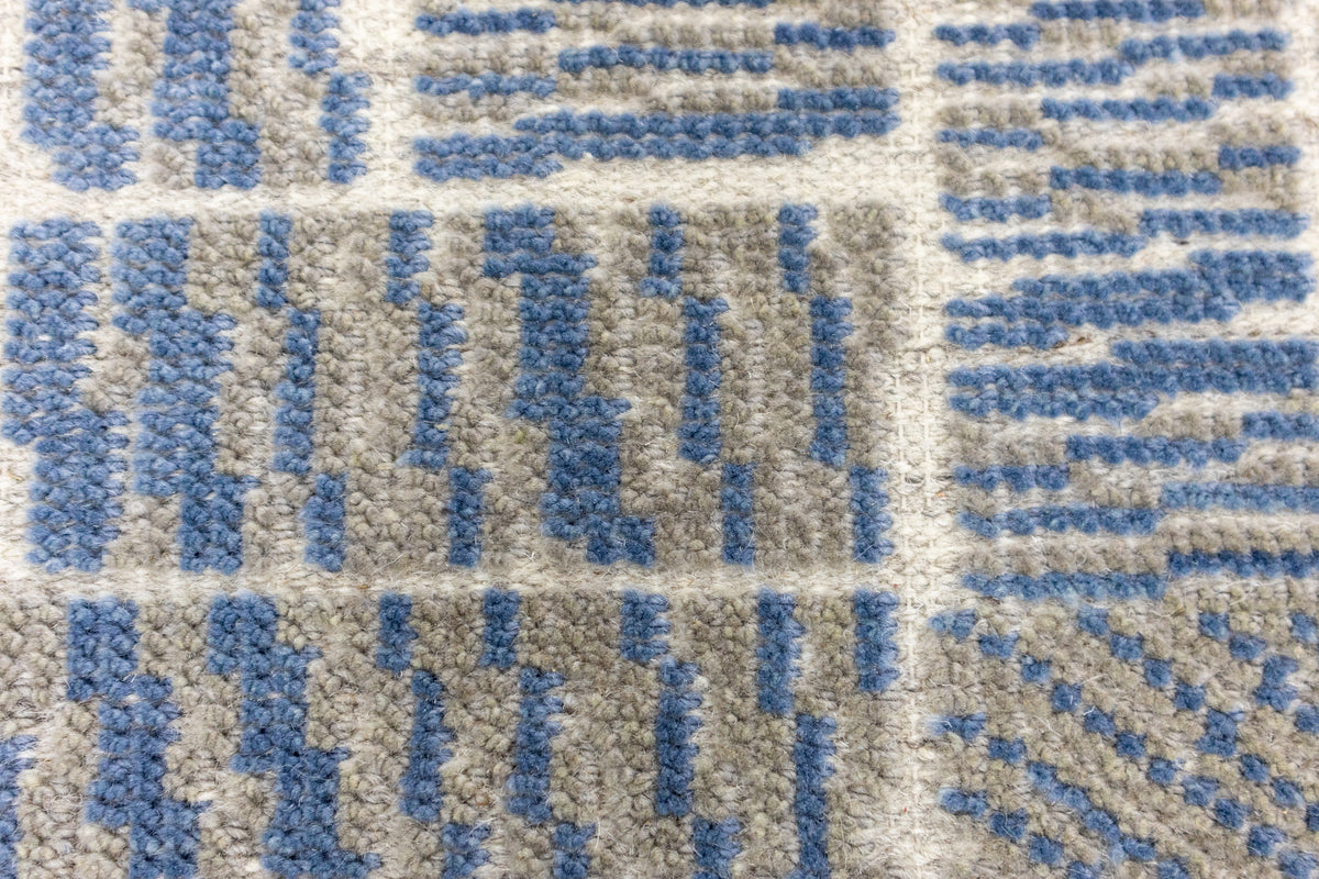 Striata Blue & Ivory Hand-Knotted Wool Rug | Modern Linear Geometric Area Rug